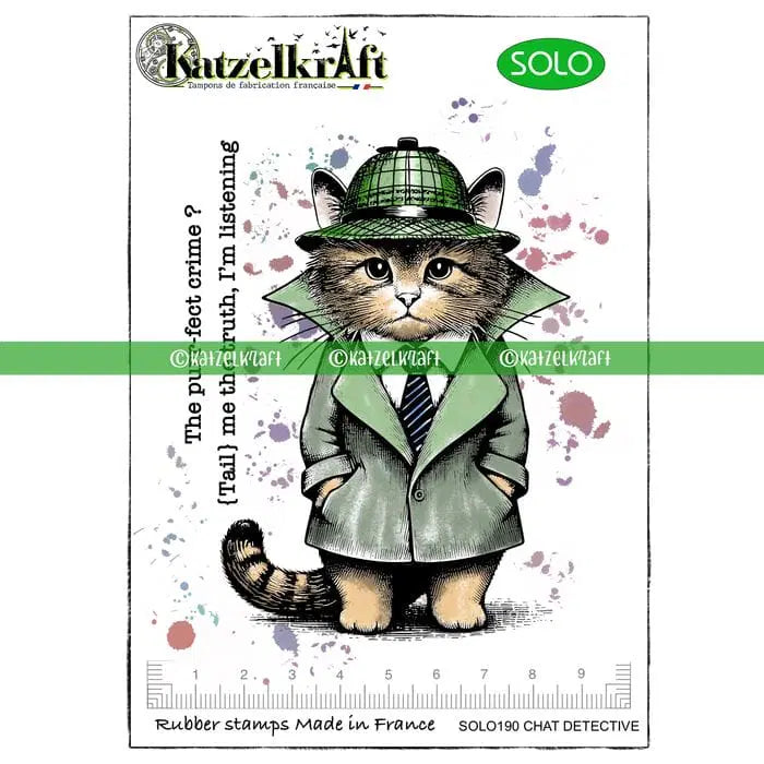 Katzelkraft - SOLO190 - Unmounted Red Rubber Stamp - Cat Detective - PREORDER