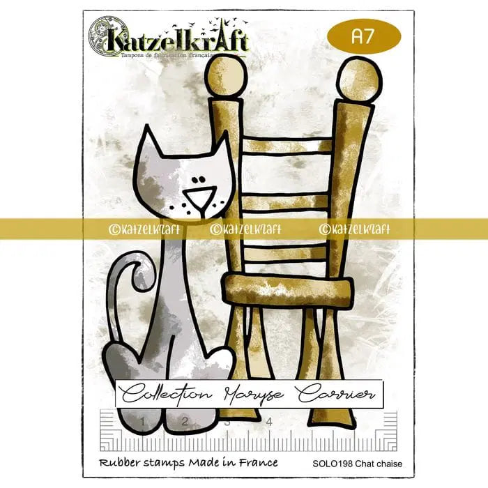 Katzelkraft - SOLO198 - Unmounted Red Rubber Stamp - Cat With Chair - PREORDER