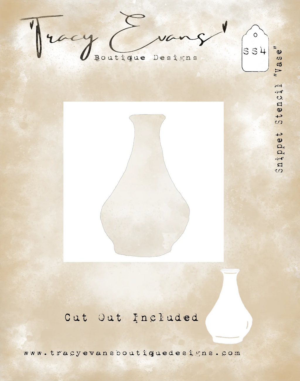 Tracy Evans Boutique Designs - Snippet Stencil - 4 x 4 - Vase (cut out included)