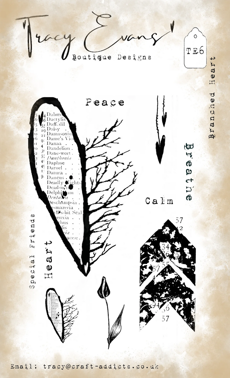Tracy Evans Boutique Designs - Clear Stamps - A6 - Branched Heart