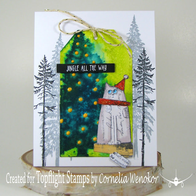 rubber stamp christmas tree Katzelkraft - A6 - KTZ303 - Unmounted Red Rubber Stamp