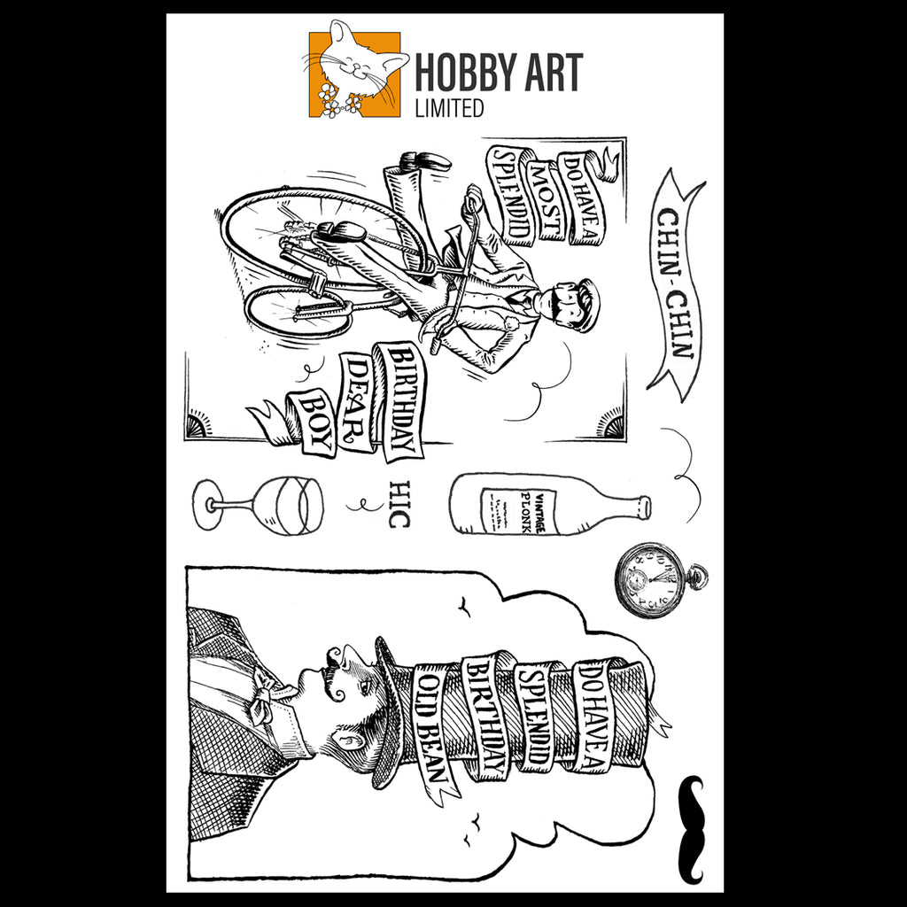 Hobby Art Stamps - Clear Polymer Stamp Set - A5 - Vintage Plonk