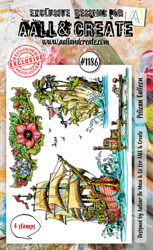 AALL & Create - A6 - Clear Stamps - 1186 - Author De Mwa - Pelican Galleon