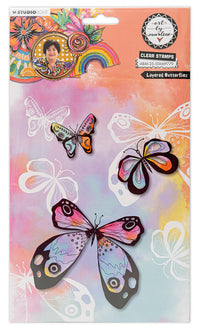 Studio Light - Art By Marlene - A5 - Clear Stamp Set - Layered Butterflies