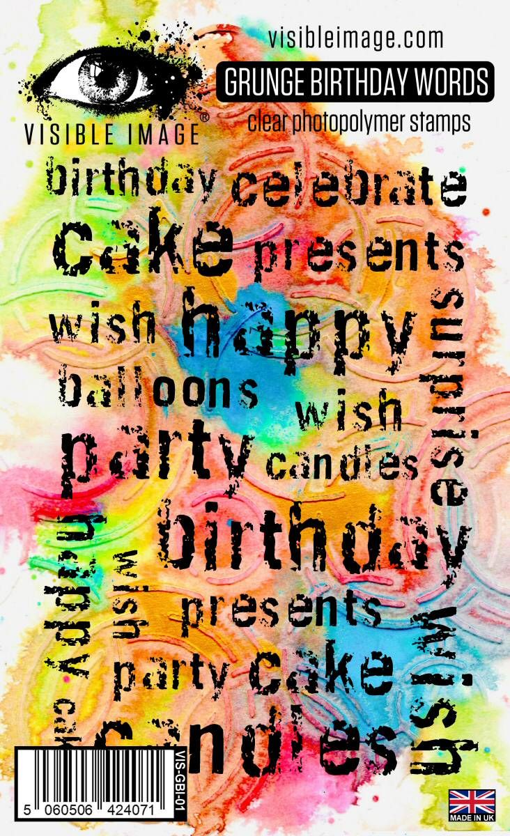 Visible Image -  A6 - Clear Polymer Stamp Set - Grunge Birthday Words