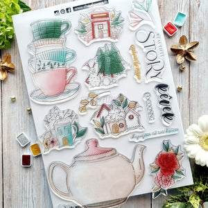 Chou & Flowers - A4 - Clear Stamp Set - Fairy Tea Pot