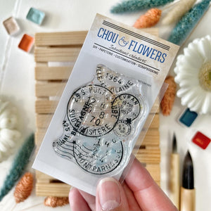 Chou & Flowers - A8 - Clear Stamps - Summer Souvenirs - Postmark Background