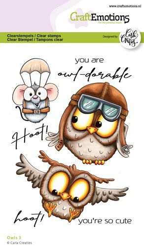 Craft Emotions - A6 - Clear Polymer Stamp Set - Carla Creaties - Owls 3
