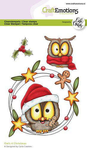 Craft Emotions - A6 - Clear Polymer Stamp Set - Carla Creaties - Owls 4 - Christmas