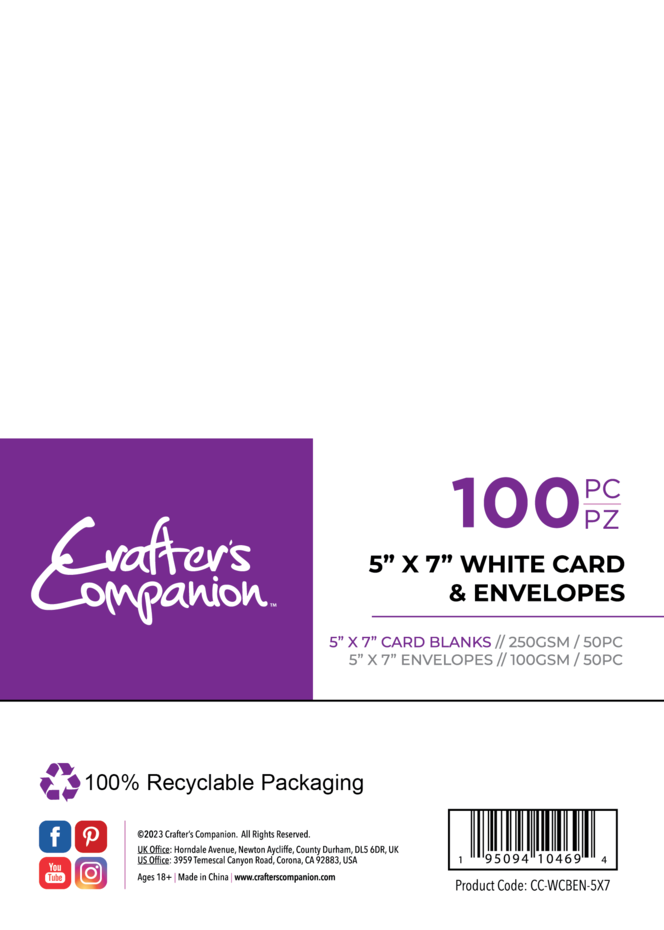 Crafter's Companion - 5 x 7 - 50 White Card & 50 Envelopes – Topflight  Stamps, LLC