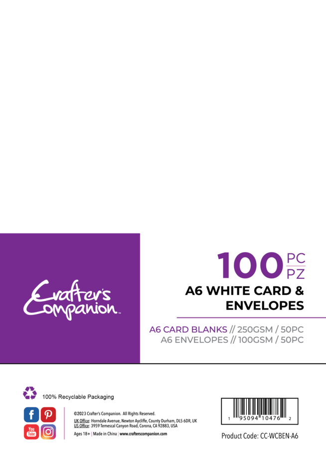 Crafter's Companion - A6 - 50 White Cards & 50 Envelopes