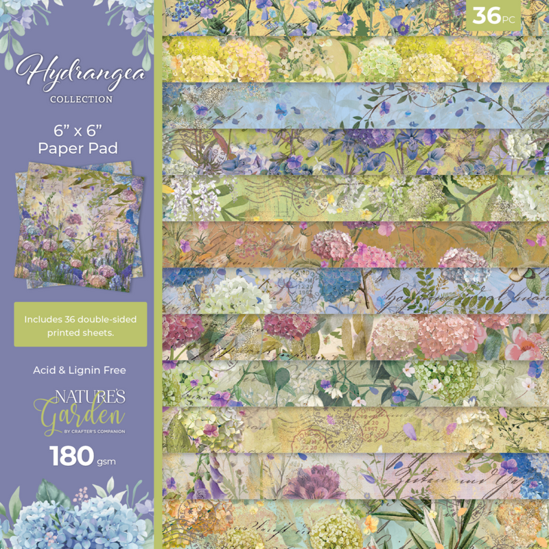 Crafter's Companion - 6 x 6 Paper Pad - Nature's Garden - Hydrangea