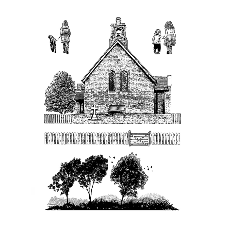 Crafty Individuals - Unmounted Rubber Stamp - 623 - Red Brick Church