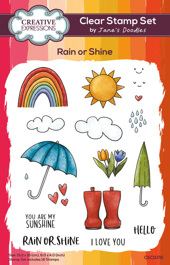 Creative Expressions - A6 - Clear Stamp Set - Jane's Doodles - Rain or Shine