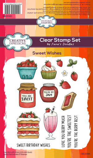 Creative Expressions - 6 x 8 - Clear Stamp Set - Jane's Doodles - Sweet Wishes