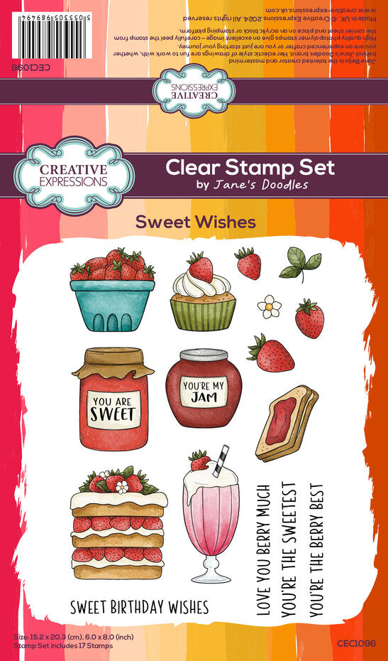 Creative Expressions - 6 x 8 - Clear Stamp Set - Jane's Doodles - Sweet Wishes