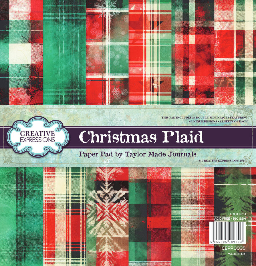 Creative Expressions - 8 x 8 Paper Pad - Christmas Plaid - Taylor Made Journals