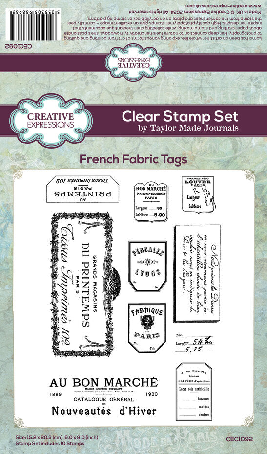 Creative Expressions - Clear Stamp Set - A5 - Taylor Made Journals - French Fabric Tags