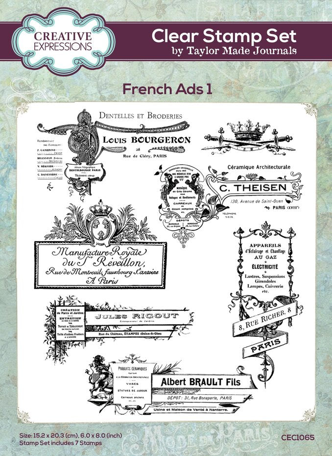 Creative Expressions - Clear Stamp Set - A5 - Taylor Made Journals - French Ads 1