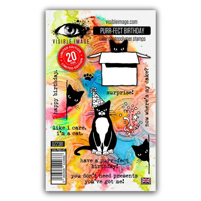 Visible Image - A6 - Clear Polymer Stamp Set - Purr-fect Birthday - LIMITED EDITION