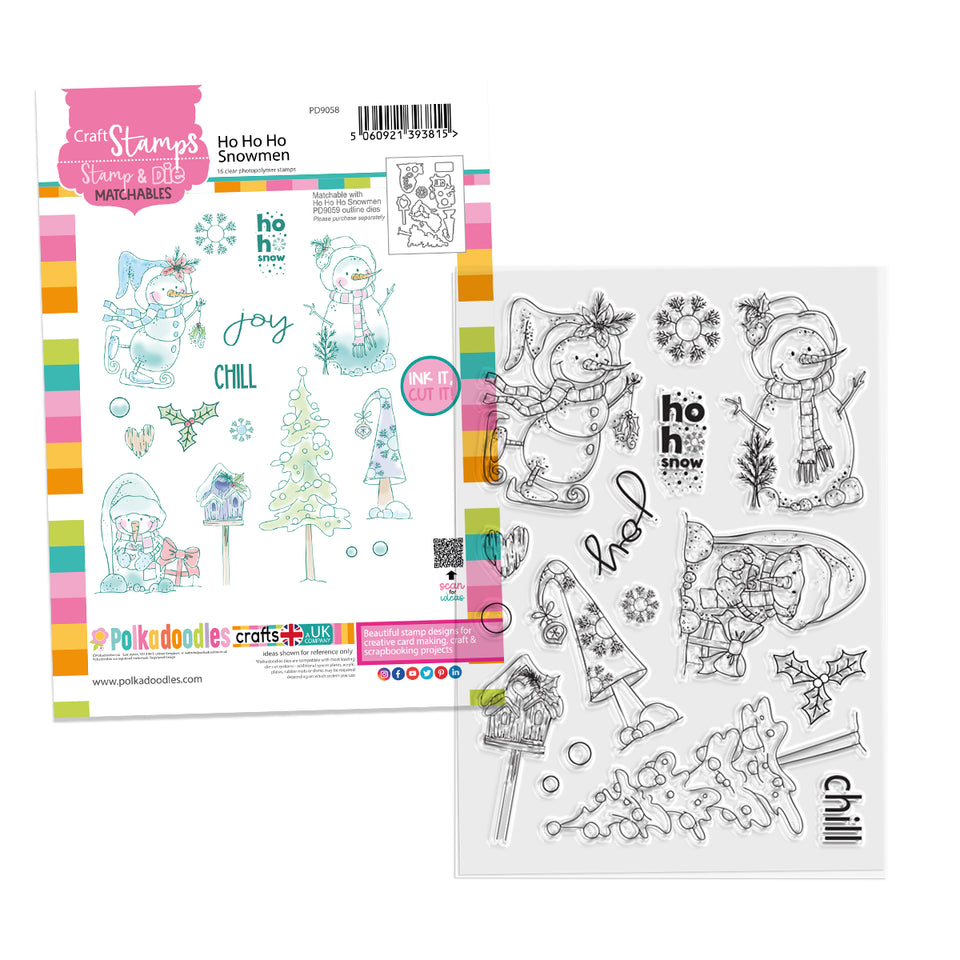 Polkadoodles - Clear Polymer Stamp Set - A5 - Ho Ho Ho Snowmen (stamps only)