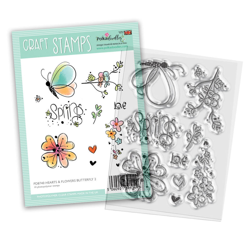 Polkadoodles - Clear Stamp Set - Hearts & Flowers Butterfly 2