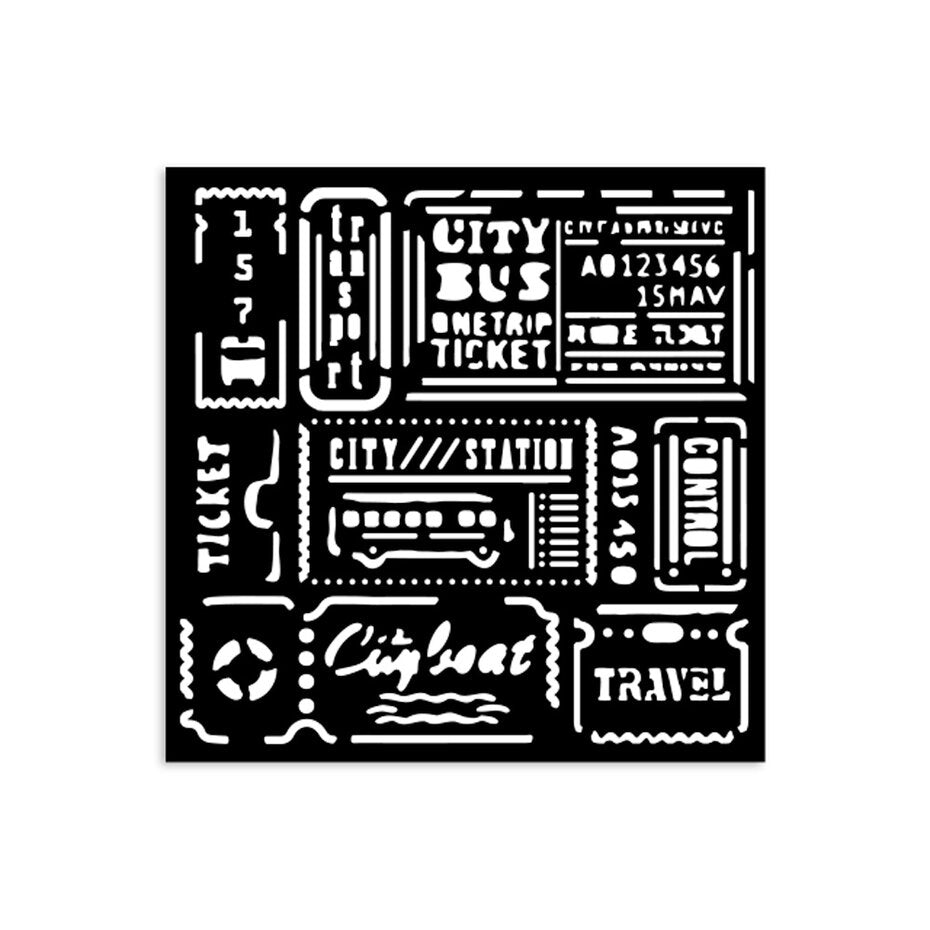 Stamperia - 4.5 x 4.5 - Thick Stencil - Art of Traveling - Tickets