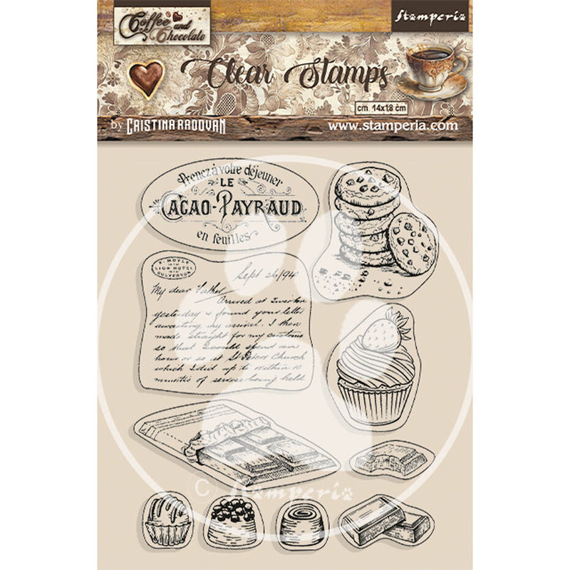Stamperia - A5 - Clear Stamp Set - Coffee & Chocolate - Chocolate Elements