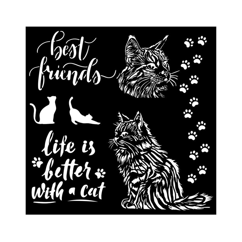 Stamperia - 7 x 7 - Thick Stencil - Orchids & Cats - Best Friends