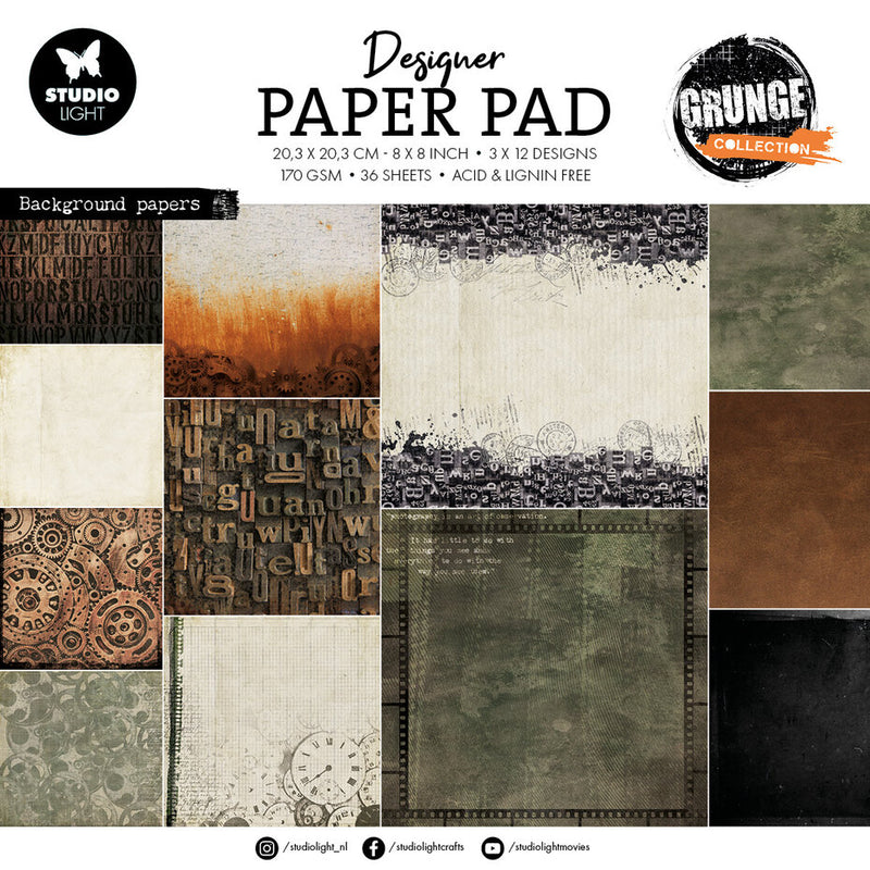 Studio Light - Grunge - 8 x 8 - Grunge Background Papers Paper Pad