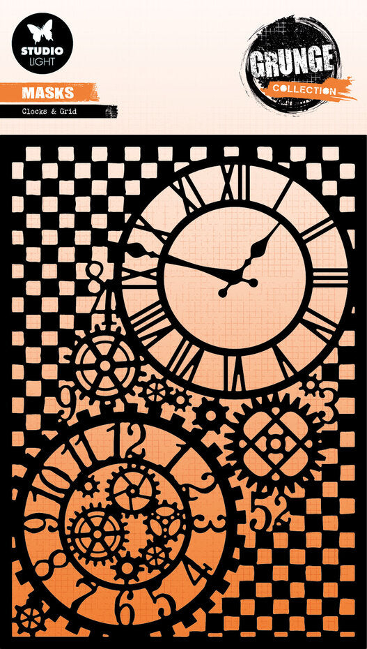 Studio Light - A5 - Grunge - Stencil/Mask - Clocks & Grid