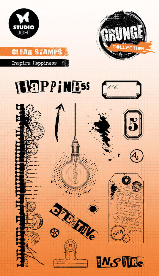 Studio Light - A6 - Grunge - Clear Stamp - Inspire Happiness