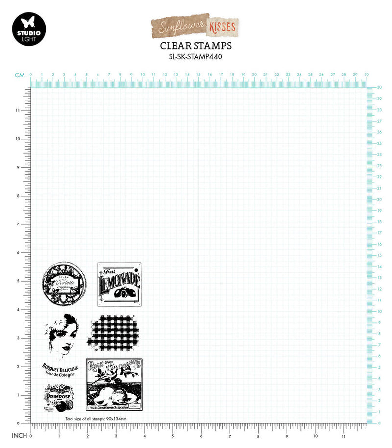 Studio Light - A6 - Sunflower Kisses - Clear Stamp Set - Vintage Labels