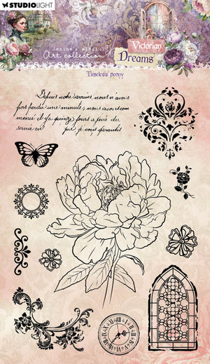 Studio Light - Clear Stamp Set - A5 - Jenine's Mindful Art - Victorian Dreams - Timeless Peony