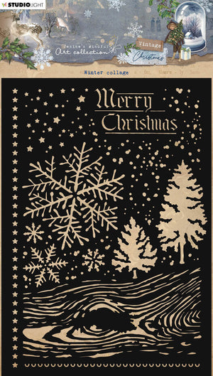Studio Light - Stencil - Jenine's Mindful Art - Vintage Christmas - Winter Collage
