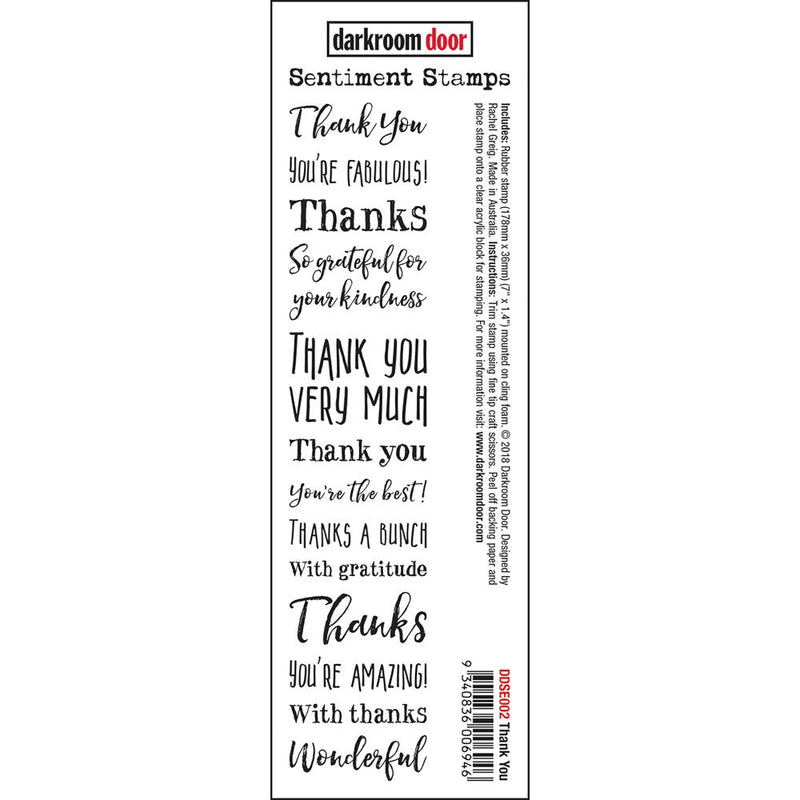 Darkroom Door - Sentiment Strip - Thank You - Red Rubber Cling Stamp