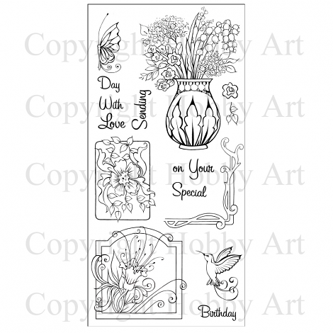 Hobby Art Stamps - Clear Polymer Stamp Set - Birthday Vase (retired)