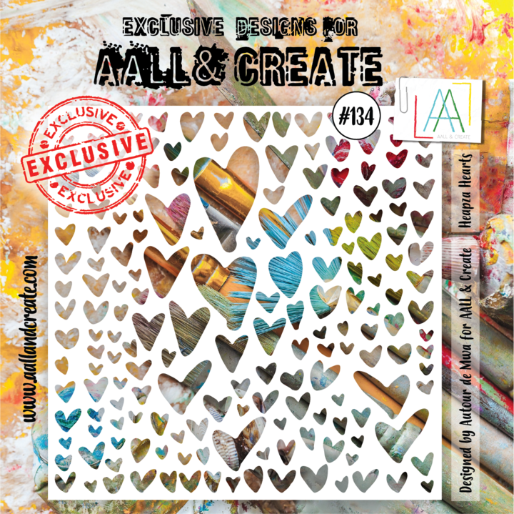 AALL & Create - Stencil - 6x6 - #134 - Heapza Hearts - Author de Mwa