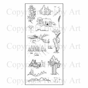 Hobby Art Stamps - Clear Polymer Stamp Set - Autumn Scene Its