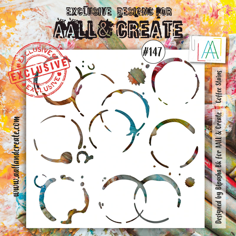AALL & Create - Stencil - 6x6 - #147 - Coffee Stains - Bipasha Bk