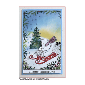 Crafty Individuals - Unmounted Rubber Stamp - 484 - Christmas Sledding Fun Bear