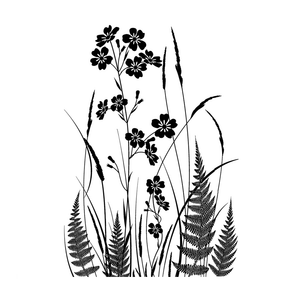 Crafty Individuals - Unmounted Rubber Stamp - 493 - Wild Flowers and Ferns Silhouette
