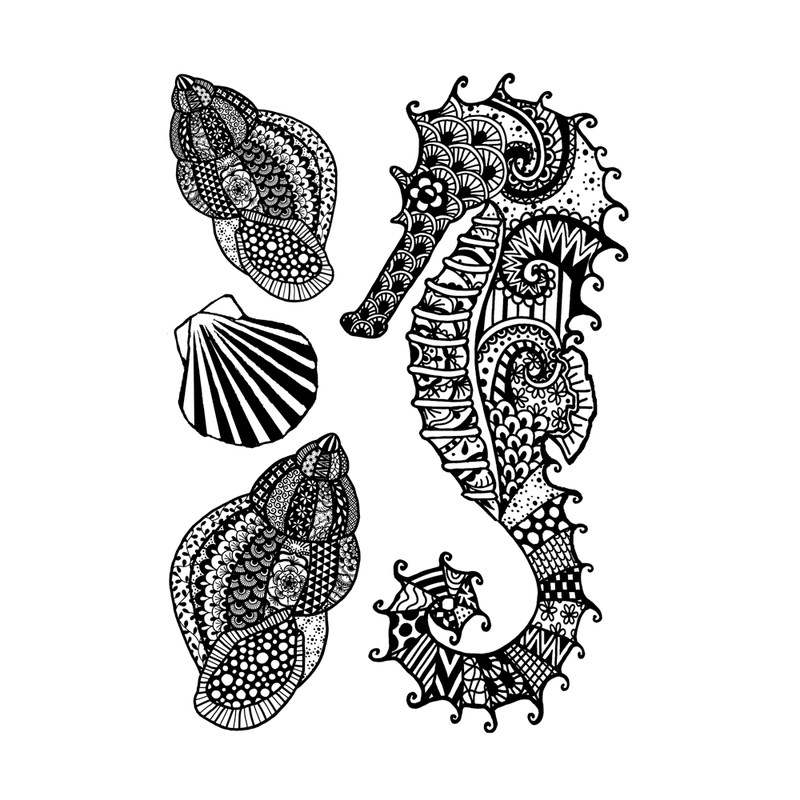 Crafty Individuals - Unmounted Rubber Stamp - 549 - Seahorse with Shells
