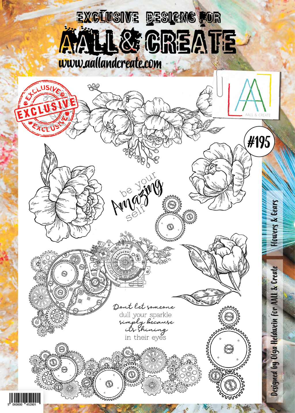 AALL & Create - A4 - Clear Stamps - 195 - A4 - Flowers & Gears