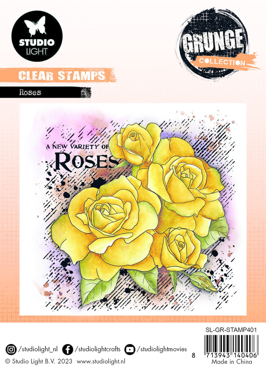 Studio Light - 4.5 x 4.5 - Grunge - Clear Stamp Set - Roses