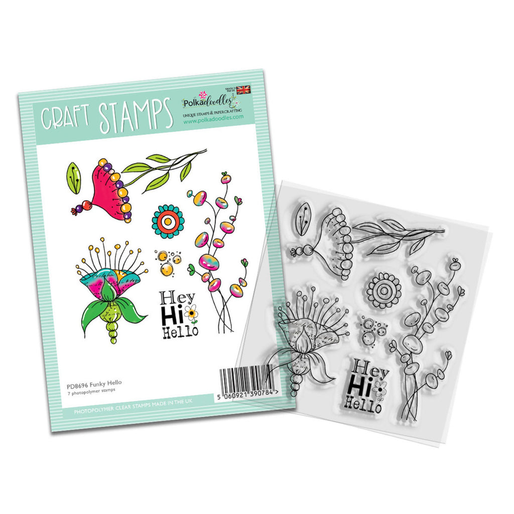 Polkadoodles - Clear Polymer Stamp Set - Funky Hello