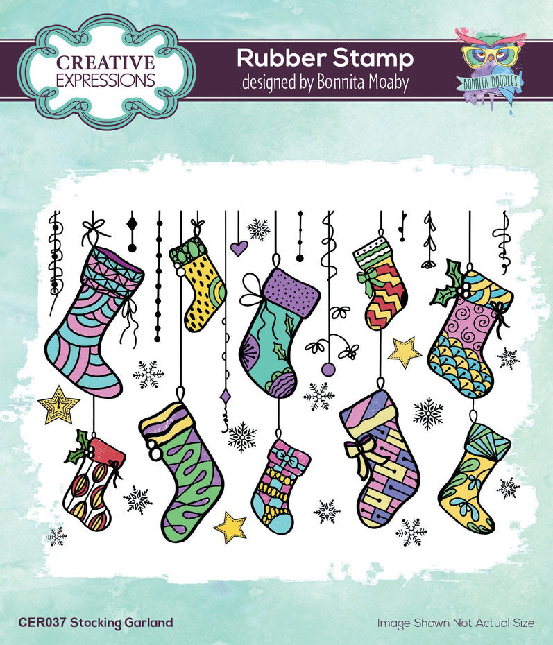 Creative Expressions - 6 x 4 - Rubber Stamp - Bonnita Moaby - Stocking Garland