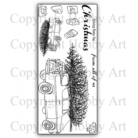 Hobby Art Stamps - Clear Polymer Stamp Set - Driving Home for Christmas