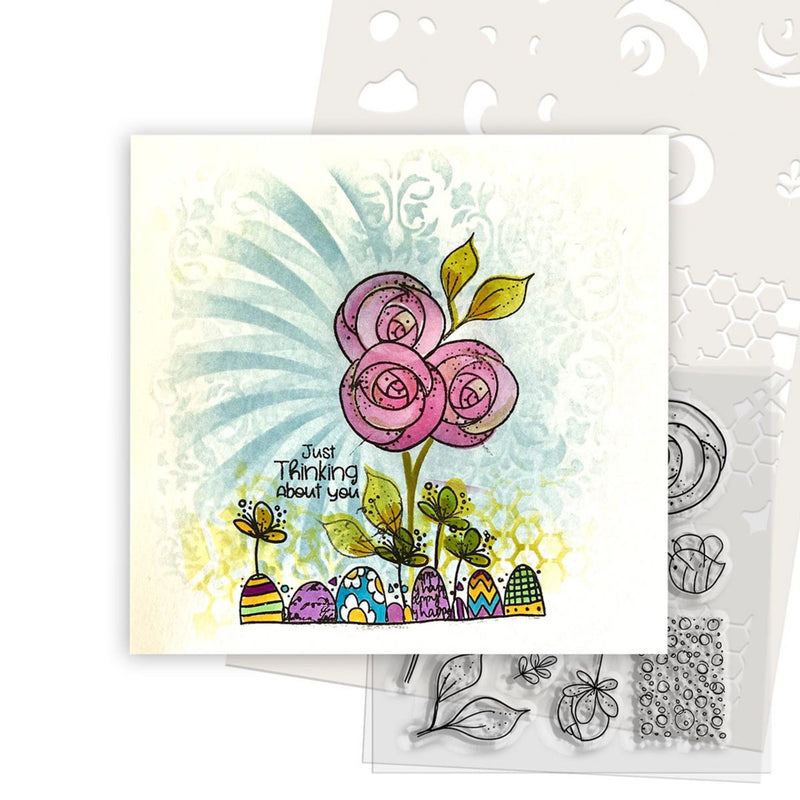 Polkadoodles - Clear Polymer Stamp Set - Funky Rosy Posy