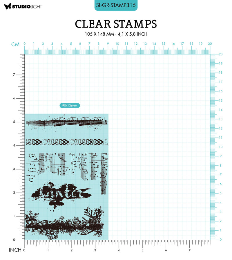 Studio Light - A6 - Grunge - Clear Stamp Set - Winter Music